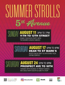 Poster with details on summer strolls program on 5th avenue