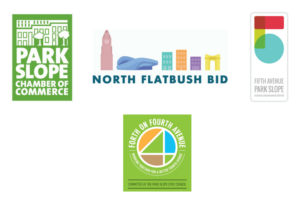 The logos of the Park Slope Chamber of Commerce, North Flatbush and 5th Avenue BID and Fourth on Fourth